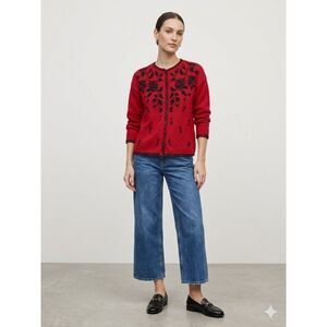 Vintage Heirloom Collectibles Beaded Floral Cardigan Red Black Whimsigoth Large